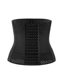 Solid Color Perforated Breathable Double Buckle Waist Cincher - Black - View 3