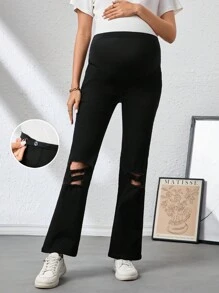 SHEIN Maternity Casual Denim Pants, Stylish Everyday Wear - Black - View 1