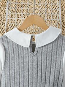 Tween Girls Children Long Sleeve Shirt Collar Splicing Dress, Autumn/Winter - Multicolor - View 5