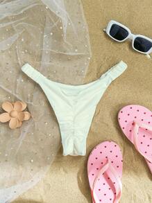 SHEIN Swim Summer Beach Solid High Cut Bikini Panty - White - View 2