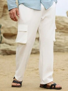 Manfinity RSRT Men's Solid Color Front Tie Pocket Simple Casual Pants, Everyday Wear