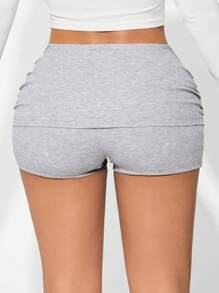 SHEIN SXY 女士字母印花翻腰休闲运动短裤、女士运动短裤、女士运动服