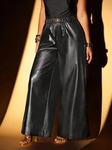 Lumalex Pantalones de PU con decoración metálica elegante de alta gama, para otoño/invierno