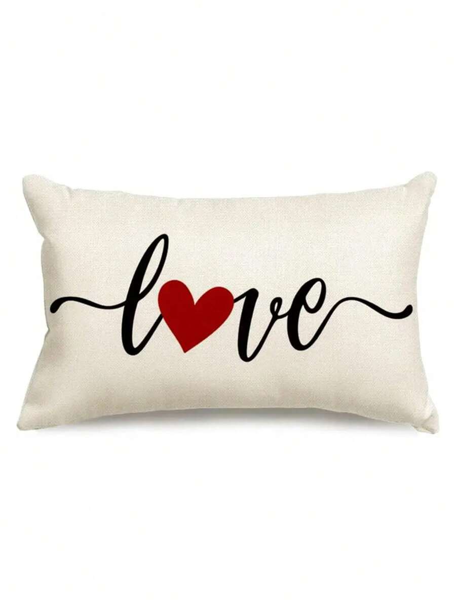 Fundas de almohada con corazón rojo estilo contemporáneo de lino para el Día de San Valentín - 30 x 50 cm, una sola cara, sin relleno - lavable a máquina, cierre con cremallera, adecuado para varios tipos de habitaciones, tela de lino, decoración de otoño, decoración de la habitación