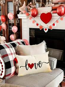 Fundas de almohada con corazón rojo estilo contemporáneo de lino para el Día de San Valentín - 30 x 50 cm, una sola cara, sin relleno - lavable a máquina, cierre con cremallera, adecuado para varios tipos de habitaciones, tela de lino, decoración de otoño, decoración de la habitación