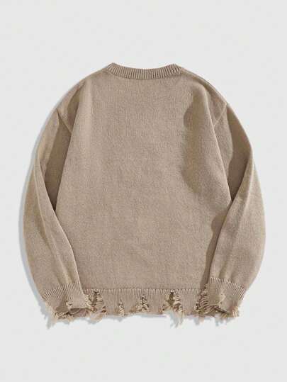 ROMWE Avant Men's Crew Neck Distressed Portrait Graphic Pullover Sweater