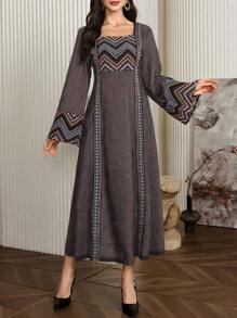 Al Najma 女士土耳其连衣裙和阿拉伯传统长袍，朴素优雅的 A 字形长袍和 Jalabiya，适合晚会/婚礼嘉宾/周年纪念 - 棕色 - 查看 5