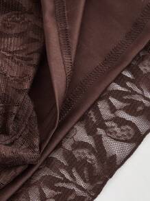 SHEIN MOD 女士棕色荷叶边高开衩蕾丝裙、新年、圣诞节、派对、海滩度假服装、衣服、女士街头服装、女士情人节服装 - 棕色 - 查看 4