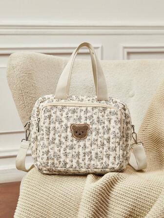 1 件装婴儿尿布袋便携式花卉图案奶瓶袋，妈妈友好型