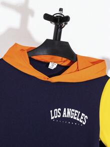 2pcs/Set Tween Boy Casual Loose Letter Print Colorblock Round Neck Short Sleeve T-Shirt And Sweatpants Outfit, Suitable For Commuting, School, Everyday Casual Wear, Sport, Spring & Summer