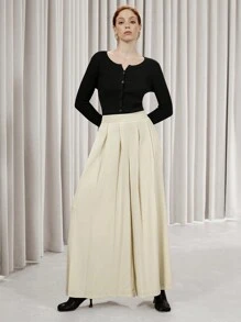 SHEIN Privé Pantalones largos de mujer con diseño plisado, adecuados para ir al trabajo y para citas, primavera Día de San Valentín