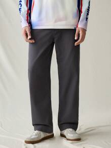 Manfinity Hypemode Pantalones casuales rectos y holgados de mezclilla gris claro para hombre, Urban Chill