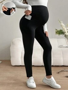 SHEIN 3pcs/Set Maternity Solid Color Adjustable Waist Leggings, Autumn/Winter Maternity Pants