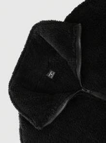 Manfinity Homme Men's Casual Solid Color Fleece Sweatshirt And Sweatpants Set, Winter Fleece Setmen Winter Sets2 Piece Set Winter - Black - View 6