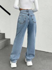 EURMUSE Casual Washed Cross Embroidered Straight Leg Jeans - Light Wash - View 2