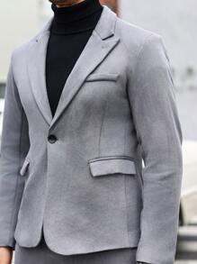 Manfinity Mode 男士纯色翻领长袖夹克和长裤商务西装套装，秋季 - 深灰色 - 查看 5