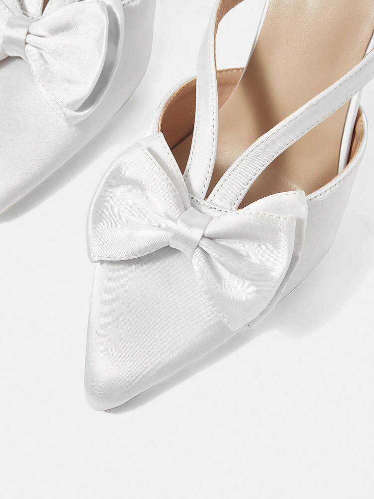 CUCCOO HITCHD Women's Elegant Satin Pointed-Toe Mule Shoes With 3D Bow Decor, Hollow-Out Stilettos, Suitable For Spring/Summer, Wedding, Party, Date, Valentine's Day Valentines