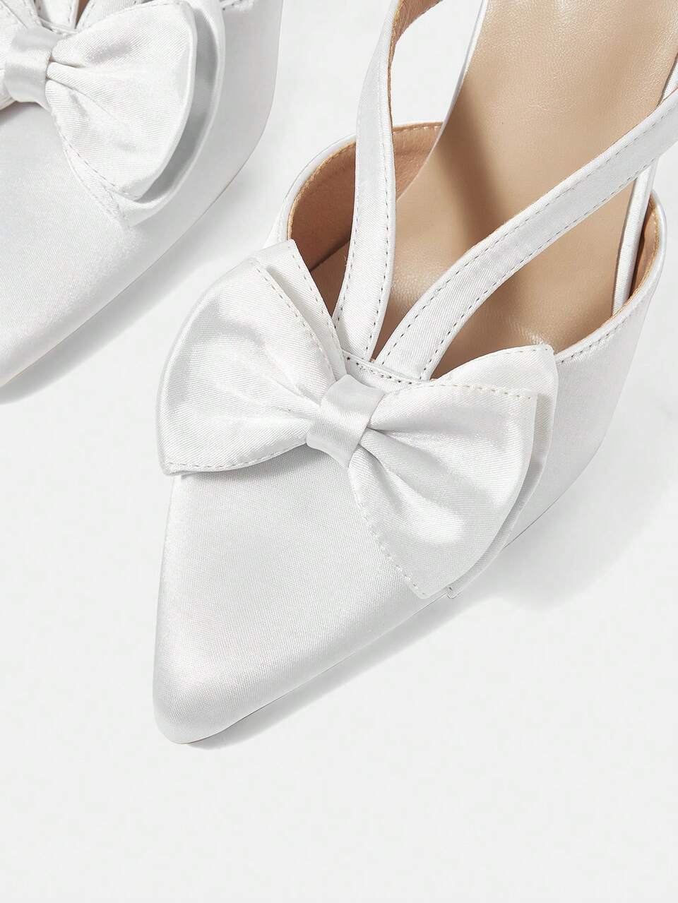 CUCCOO HITCHD Women's Elegant Satin Pointed-Toe Mule Shoes With 3D Bow Decor, Hollow-Out Stilettos, Suitable For Spring/Summer, Wedding, Party, Date, Valentine's Day Valentines
