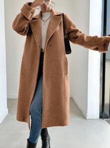 EURMUSE 女士休闲宽松翻领外套，秋季 - 駝色 - 查看 1