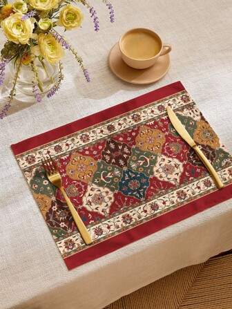 手绘神秘波西米亚花卉图案印花餐垫，适合日常使用、节日、聚会、生日、婚礼、晚宴、厨房、餐厅和家居装饰