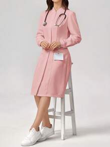 TaskEZ Robe infirmière manches longues de couleur unie, mode simple et décontractée pour le port quotidien