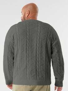 Manfinity NXTstreet Plus Size Men's Loose Fit Crew Neck Cable Knit Long Sleeve Sweater