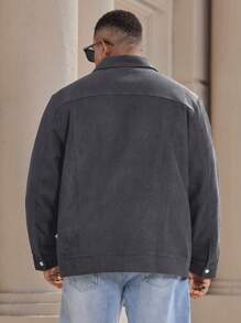 Manfinity Homme Chaqueta casual de manga larga con bolsillo y abotonadura delantera para hombres de talla grande