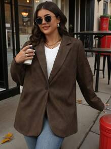 SHEIN LUNE Blazer casual unicolore grande taille, tenue d'automne et de Thanksgiving pour femmes, nouvelles tenues d'an pour femmes, robes d'hiver, vêtements d'hiver pour femmes, tenues de rave, tenue du Nouvel An, vêtements de bureau