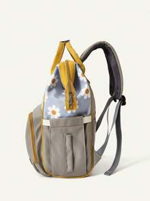 Cozy Pixies 1pc New Mom Bag Daisy Print Backpack, Spacious Multi-Function Maternity Nappy Bag For Outdoor Casual Wear - Multicolor - View 9