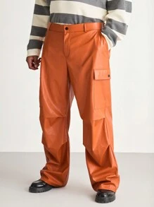 Manfinity VCAY Plus Size Men's Loose Fit Street Wear Orange Stretchable Long Pants - Orange - View 6