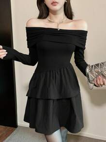 DAZY 女士短款派对连衣裙，适合春秋季、情人节等场合，迷你露肩上衣