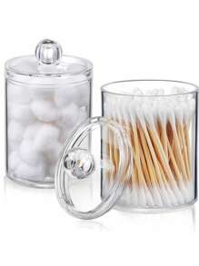 1PCS/2PCS/3PCS/4PCS/6PCS 小型透明塑料 Qtip 支架分配器药瓶套装，用于清洁球棉签圆垫牙线棒浴室储物罐梳妆台化妆品收纳盒家居装饰透明容器化妆品收纳盒旅行必需品夏季必备品简约装饰 - 白色 - 查看 6