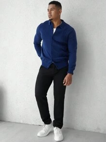 Manfinity CityGents Cardigan informal de manga larga de un solo botonadura y unicolor para hombre, otoño/invierno