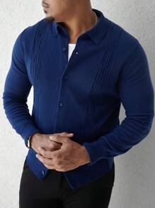 Manfinity CityGents Cardigan informal de manga larga de un solo botonadura y unicolor para hombre, otoño/invierno