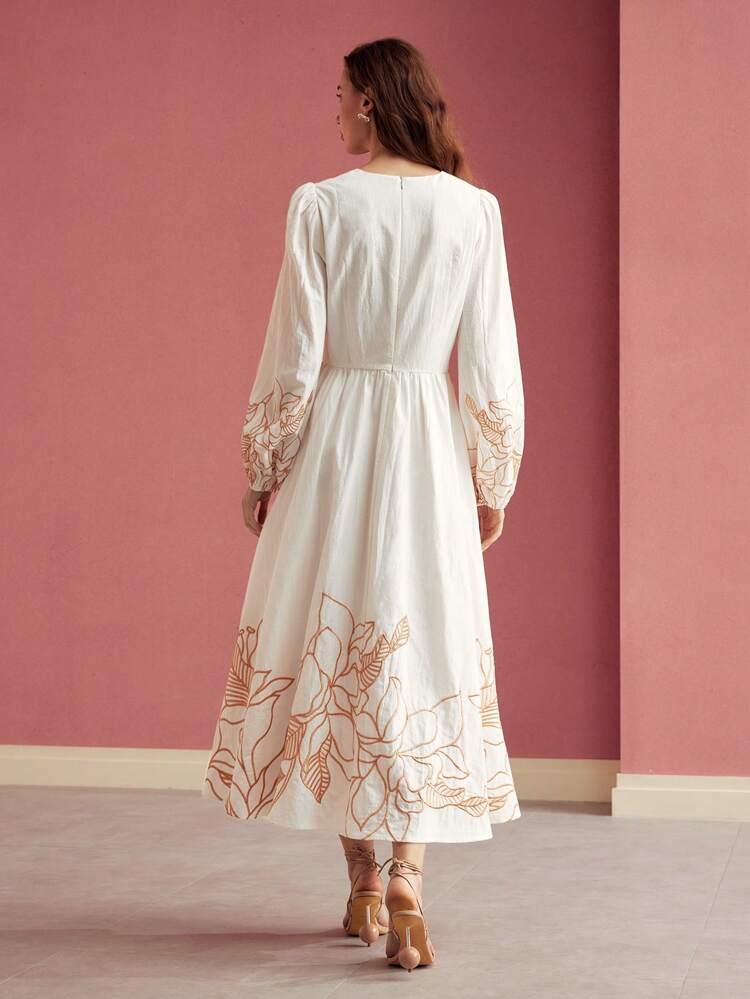 V-NECK FLORAL EMBROIDERED DRESS,VALENTINE'S DAY OUTFIT,SPRING/SUMMER