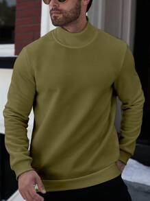 Manfinity Homme Plus Size Men High Collar Plain Long Sleeve Casual Pullover Sweatshirt, Autumn/Winter