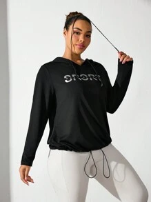 SHEIN Sport Studio Women's Letter Print Casual Hoodie Sweatshirt, Simple Design For Everyday Wear