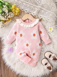 SHEIN Infant Girls' Fashionable Cute Versatile Knit Romper - Baby Pink - View 1