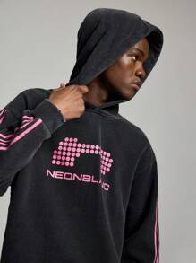 NEON BLANC Men's Letter Print Sport Knit Long Sleeve Baseball Hoodie, For Friends, Husband, Boyfriend Gifts, For Fall Winter