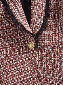 SHEIN Clasi Plaid Lace Trim Waist Jacket And Pants Suit - Red - View 4