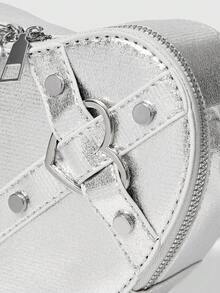 ROMWE Grunge Punk New Sexy Heart Shaped Women Bag With Gothic Rivet, Fashion Shoulder Crossbody Bag, Halloween - Silver - View 5