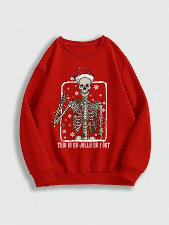 Goth Plus Size Dark Christmas Skeleton Graphic Hoodie