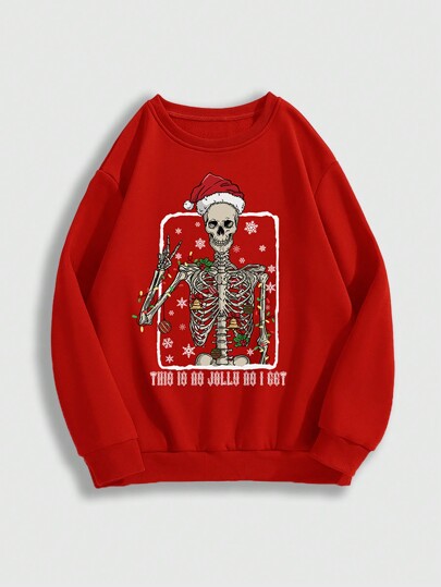 Goth Plus Size Dark Christmas Skeleton Graphic Hoodie/Winter