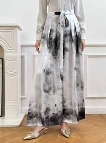 EastFlair Women's Front Tie Loose Fit Wide Leg Pants, Casual Daily Wear - Black and White - View 5