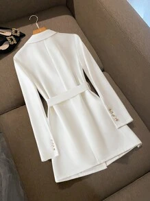 SHEIN Clasi Women Casual/Office Metal Buckle Solid Color Long Sleeve Blazer Fall Cloth For Women - White - View 2