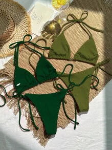 Swim Mod 2 件套女士纯色吊带前系性感比基尼，适合海滩和度假夏季 - 彩色 - 查看 2