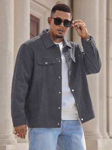 Manfinity Homme Chaqueta casual de manga larga con bolsillo y abotonadura delantera para hombres de talla grande