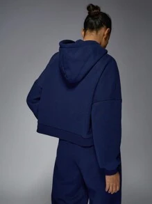 MISSGUIDED Áo hoodie thể thao dáng rộng có khóa kéo cắt cúp Áo nỉ thu đông Đồ mặc ở nhà Thể thao tập luyện hàng ngày Thiết yếu Ôm vừa vặn Ấm áp - Màu xanh hải quân - Xem 2