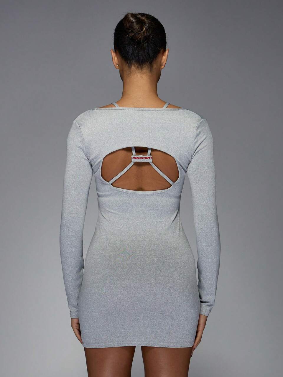 MISSGUIDED Double Layer Sports Racer Bra And Cut-Out Back Scoop Neck Long Sleeves Bodycon Mini Dress Two Piece Set