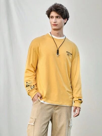 Manfinity VCAY 男士针织宽松长袖 T 恤，休闲日常穿着，适合外出